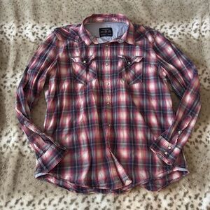 American Eagle Outfitters Red and Blue Plaid Casual Shirt